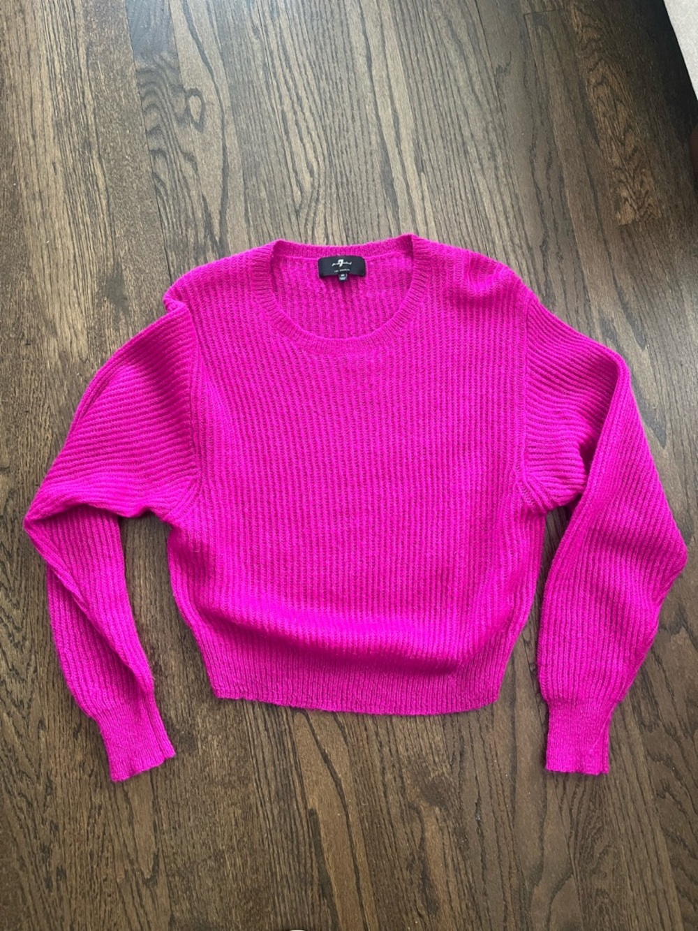 7 For All Mankind Hot Pink Ribbed Crewneck Sweater